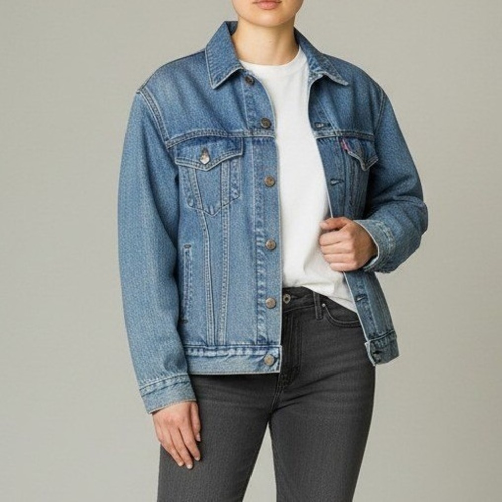 Levi's Women Trucker Jacket Medium Light Blue Denim Cotton Classic Streetwear